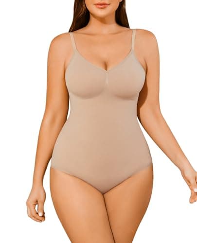AegisChic Shapewear Tummy Control BodySuit for Women V-Neck Brief Butt Lift Seamless Body Suit with Adjustable Straps Nude - Image 1