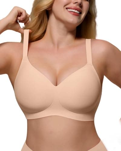 As Fairy Womens Soft Comfortable No Underwire Bras V Neck Seamless Push Up Bralettes Full Coverage Brassiere(Light Skin 40DD) - Image 1