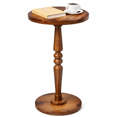 promitop Small Wooden Round Side Table - Accent Nightstand Pedestal Table for Living Room, Bedroom - Compact Coffee Table, Tea Table, Drink Table, End Table for Small Spaces, Corners, Office