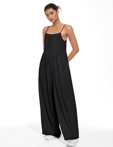 EUYZOU Jumpsuits for Women Casual Loose Fit Summer Outfits Wide Leg Rompers Sleeveless Vacation Trendy One Piece Jumpers, Black XL - Thumbnail 5