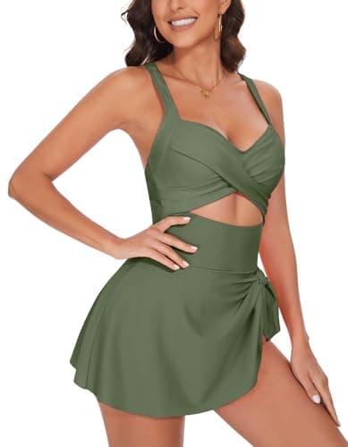 MFAVIP One Piece Swimsuit for Women, Tummy Control Swim Dress Army Green - Thumbnail 2