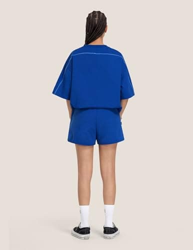 Aelfric Eden Cloud Oversized Sweat Set for women 2 Piece Shorts Outfits 2026 Summer Casual Loose Short Sleeve Matching Lounge Sets Blue Small - Thumbnail 3