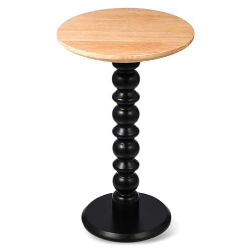 zaowofires Solid Wood Round Side Table, Small Drink Table for Small Spaces, Wooden Base Pedestal End Table Coffee Table for Living Room, Bedroom，Office and Corners (Nature/Black)
