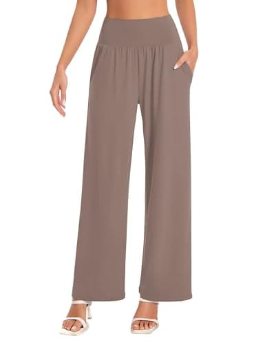 BUBBLELIME 20"/27"/29"/31"/33"/35" Women's Wide Leg Yoga Pants High Waist Loose Comfy Lounge Casual Sweatpants with Pockets - Wide Legs_Dusty_Rose L_33" Inseam - Image 1