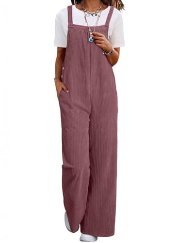Happy Sailed Overalls for Women Winter Fall Corduroy Sleeveless Jumpsuits Casual Loose Wide Leg Pants Rompers with Pockets Pink Small - Image 1