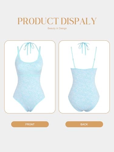 ZAFUL Tummy Control Swimsuits for Women 1 Piece Bathing Suits High Cut Full Coverage Slimming Swimsuit Adjustable Strap Sexy Swimwear Cute Floral Printed Halter Push Up Swim Suit 2025 Blue,M - Thumbnail 6
