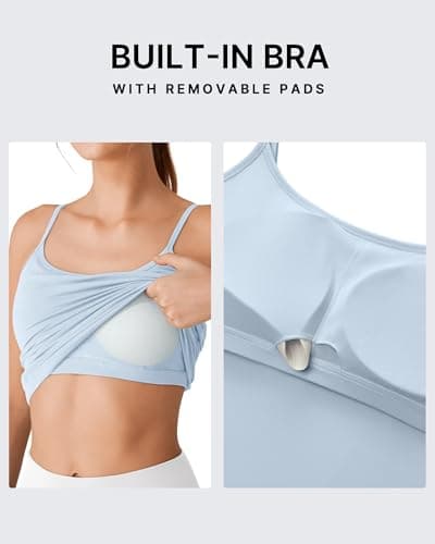 G4Free Pilates Cami with Shelf Bra Spaghetti Strap Fitted Tank Tops Workout Yoga Athletic Ballet Camisole Built in Bra (Light Denim,M) - Thumbnail 5