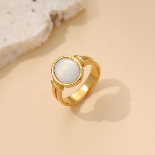 Sistble Gold Rings for Women Birthday Gifts Chunky Gold Rings Size 7 Opal Signet Pink Ring for Women Band Statement Jewelry Anniversary Christmas Gifts Stocking Stuffers for Teens - Thumbnail 5
