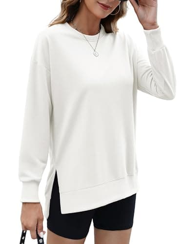 ECOWISH Women Side Split Sweatshirt: Fall Crewneck Long Sleeve Oversized Camo Shirts Casual Camouflage Print Pullover Tops 409 White XL - Image 1