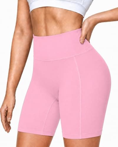 Roadbox 8" High Waisted Women's Biker Shorts, Tummy Control Compression Booty Spandex Shorts for Volleyball Workout Gym Yoga Running(M) Pink - Image 1