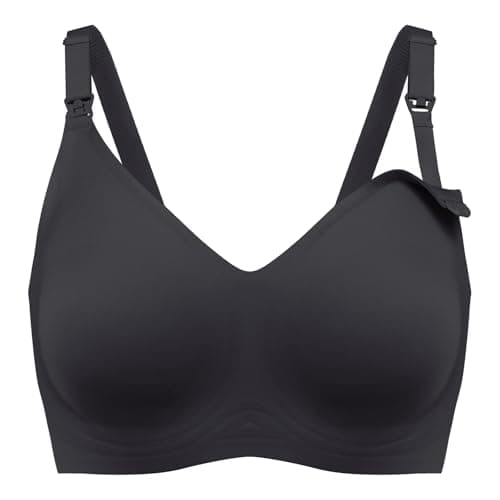 haakaa Nursing Bras for Breastfeeding Bras, Seamless Pregnancy Maternity Bra Wireless Classic Jelly Strip Support Nursing Bra (Black, XL) - Image 1