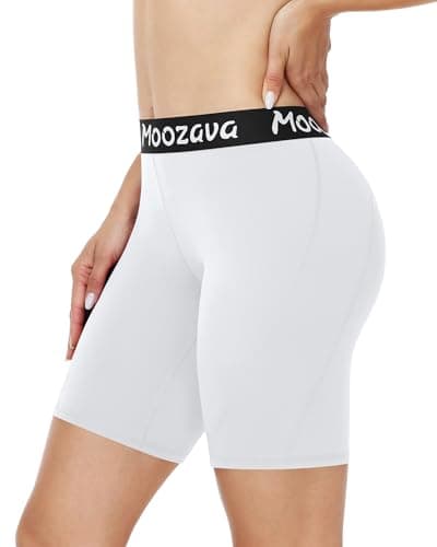 Moozava Volleyball Shorts Womens - 3"/5"/8" Compression Spandex Shorts for Women Biker Workout Yoga Athletic Running White S - Image 1
