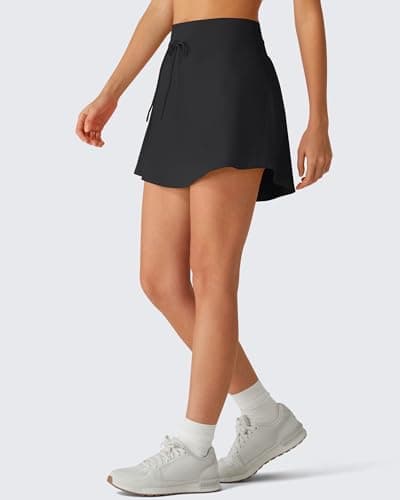G4Free Tennis Skirts for Women High Waisted Golf Skort Summer Casual Skirt Adjustable Drawstring Curved Hem Skorts with Inner Pockets(Black,XXL) - Thumbnail 2