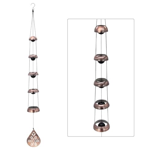 36" Copper Temple Wind Chimes with 5 Bells, Melodious Zen Feng Shui Wind Bells for Outside, Memorial Wind Chime Sympathy Gift with Unique Teardrop Floral Sail, Decorative Garden Decor for Yard Patio - Image 1