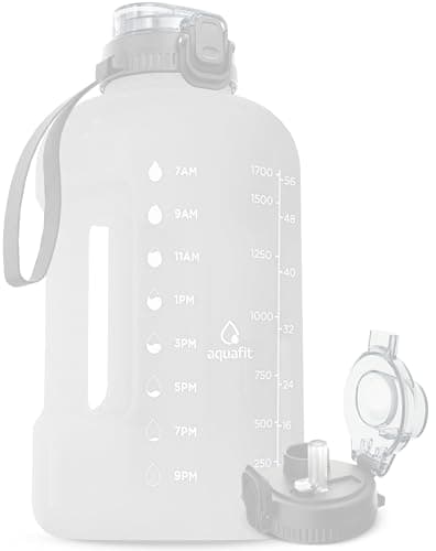 AQUAFIT Half Gallon Water Bottle with Time Marker - Straw & Chug Lid - BPA Free Gym Water Bottle with Straw - Big Gallon Jug (Frosty, 64 oz - 2in1 Lid) - Image 1