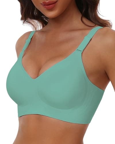 HORISUN Plus Size Bras Most Comfortable Bra Wireless Push Up No Show Bra with Support(Egg Green L) - Image 1