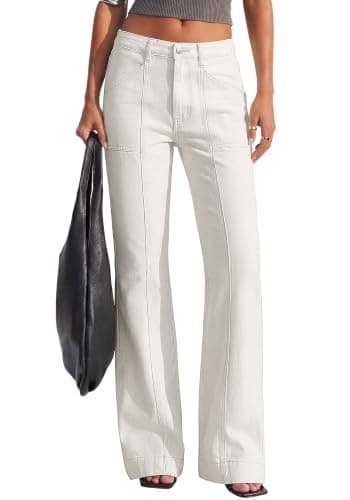 BTFBM Straight Leg Jeans for Women Stretchy Curve Appeal Pants White - Image 1