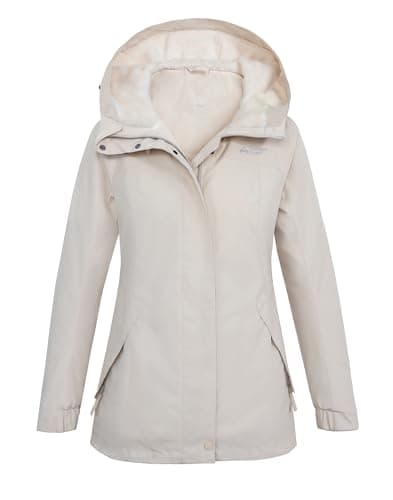Pioneer Camp Ski Jacket for Women with Fleece Lined Hood Water Resistant Windproof Coat, Off White, M - Image 1