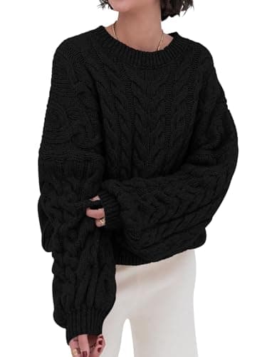 PRETTYGARDEN Womens Sweaters Spring 2026 Cable Knit Long Sleeve Crewneck Oversized Sweater Chunky Pullover Loose Outfits (Black, Medium) - Image 1