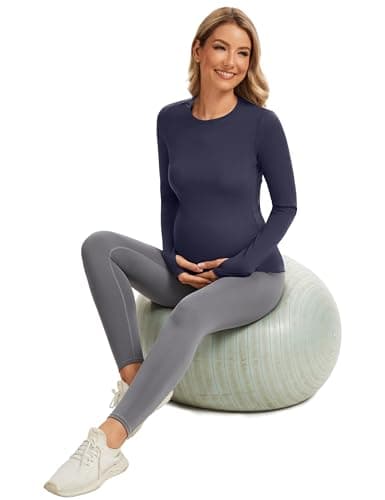 MathCat Maternity Long Sleeve Shirt with Thumbleholes,Pregnancy Casual Tops Athletic Yoga Maternity Shirts - Thumbnail 6