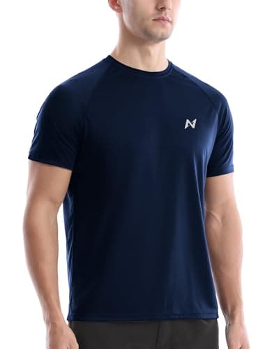 isnowood UPF 50+ Swim Shirts for Men, Sun Protection Short Sleeve Rash Guard Mens Quick Dry Surf Athletic Beach Shirt Daisy Blue - Image 1