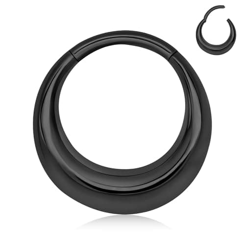 BOGKU Titanium Septum Rings Nose Hoops for Women Segment Nose Rings Hypoallergenic Cartilage Conch Helix Rook Hoop Earrings (Black, 16 Gauge 10mm) - Image 1