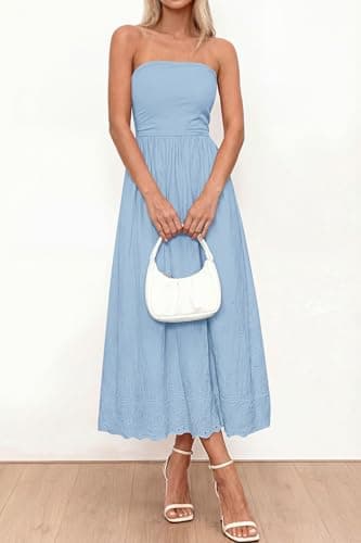 PRETTYGARDEN Womens Summer Dresses 2026 Sexy Sleeveless Tube Top Long Dress Eyelet Cotton Maxi Beach Sundress Pockets(Light Blue,XX-Large) - Thumbnail 5