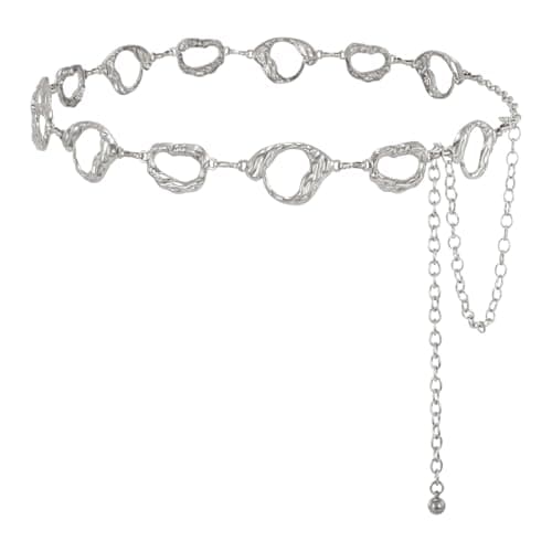 WHIPPY Metal Waist Chain Belt Women Adjustable Body Link Belts Ladies Fashion Chain for Jeans Dress, Silver Ring Shape S - Image 1