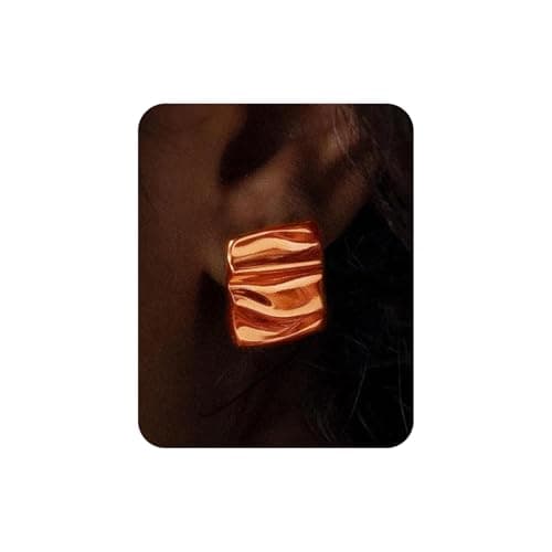 UANNEAU Rose Gold Chunky Earrings for Women Trendy, 14K Plated Gold Dainty Wavy Square Earrings Statement Minimalist Hypoallergenic Stud Earrings Gifts for Her Mom - Image 1