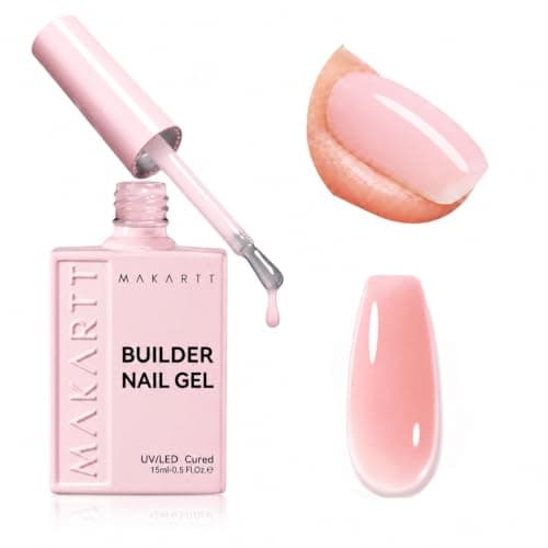 Makartt 8-in-1 Gel Nails Builder: 15ml Nude Pink Builder in a Bottle for Nail Strengthen Rubber Base and Rhinestone Glue, UV Light Cured Gel Builder for Nails - Home User DIY Low Odor