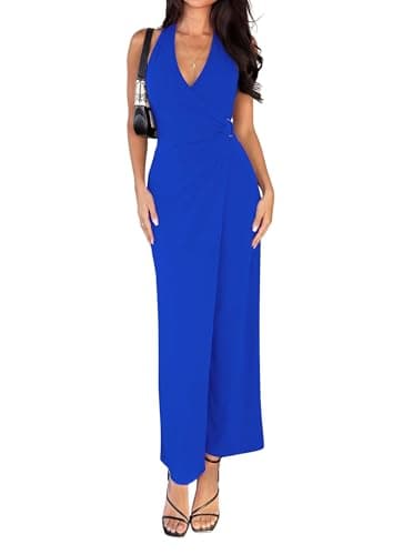 PRETTYGARDEN Halter Dresses for Women 2026 Elegant Classy Spring V Neck Tie Backless Summer Wedding Guest Cocktail Midi Dress(Royal Blue,Medium) - Image 1