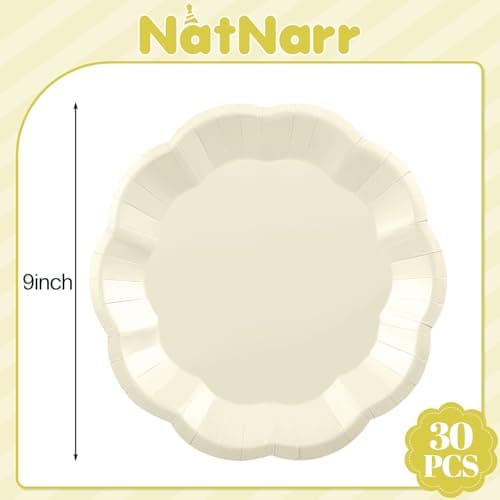 NatNarr 30 Pcs Paper Plates 9 In Cream Party Plates Scalloped Paper Plate Elegant Disposable Plate for Baby Shower, Bridal Shower, Birthday, Wedding - Thumbnail 2