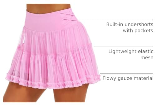 Stelle Women's High Waist Athletic Skorts with Shorts Pockets Ruffle Flowy Mini Cake Skirt Layered Pleated Cute Casual Summer (Cotton Candy,XXS) - Thumbnail 4