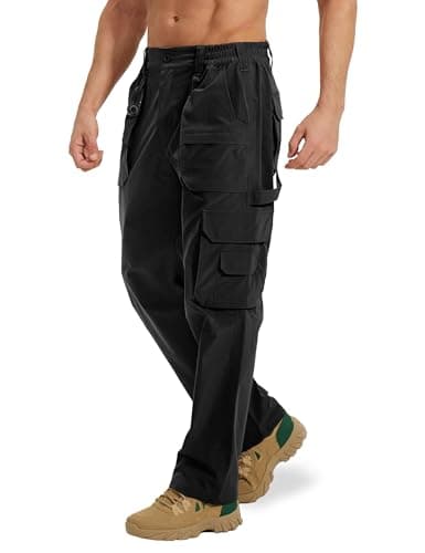 MOURCE Mens Tactical Cargo Pants Waterproof - Lightweight Quick Dry Hiking Pants Men, Black 32L - Image 1