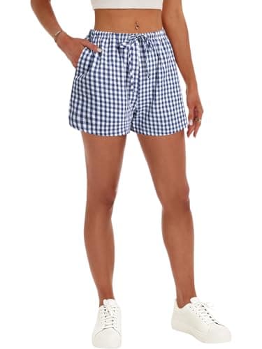 GKBK Boxer Shorts for Women Gingham Pajama 2026 Summer Spring Casual Lounge Sleep Plaid Shorts Y2K Beach Bottoms Blue White Plaid L - Thumbnail 6