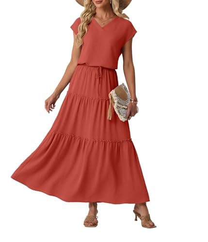 Lepunuo Two Piece Sets for Women Skirt Sets Flowy Maxi Skirts V Neck Tops Travel Vacation Outfits - Image 1