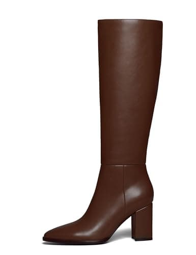 TopWalks Women's Knee High Boots Pointed Toe Chunky Block Heel Platform Boots Comfort Dress Long Boots Brown 8.5 - Thumbnail 3
