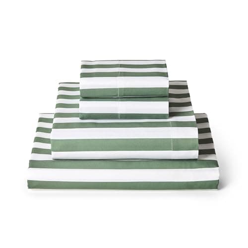 Mellanni King Sheets Set - 4 PC Iconic Collection Bedding - Hotel Luxury, Extra Soft, Cooling Bed Sheets - Wrinkle, Fade, Stain Resistant (King, Oxford Stripe Sage) - Image 1