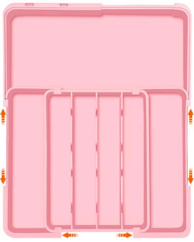 Spaclear Silverware Organizer - Expandable Silverware Drawer Organizer, Adjustable Drawer Organizer, Silverware Tray for Drawer 15.2"x 19" Utensil Drawer Organizer, Kitchen Organizers Storage, Pink - Image 1