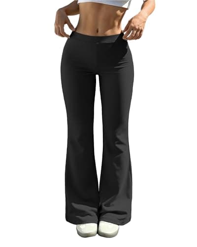 Womens Casual High Waist Flare Lounge Pants Stretchy Modal Bootcut Workout Trousers with Pockets Black - Image 1