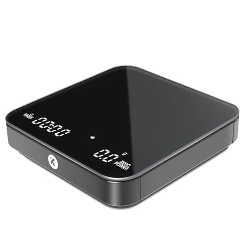 KitchenTour CaféMetric Coffee Scale with Timer 0.1g/2000g - Precision Small Scale for Espresso & Pour Over - Mini Scale with LED Display (Black, AAA Battery)
