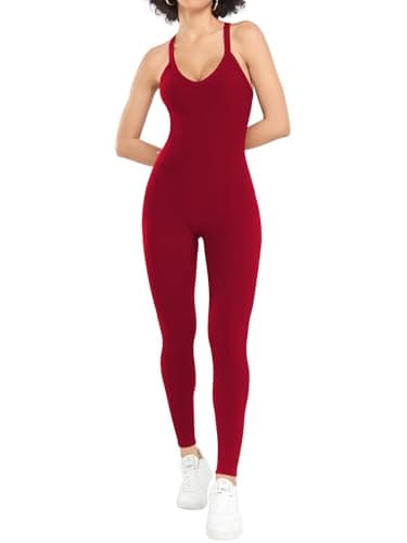 VUTRU Women’s Jumpsuits Sleeveless Cross Strap Sexy Workout One Piece Bodysuit Tummy Control Romper, Red L - Thumbnail 3