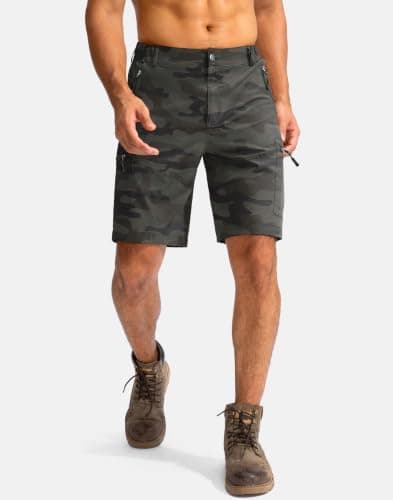 Pudolla Men's Hiking Cargo Shorts 9" Lightweight Outdoor Work Shorts for Men Travel Golf Camping Casual with 5 Zipper Pockets(Green Camo 3X-Large) - Thumbnail 2