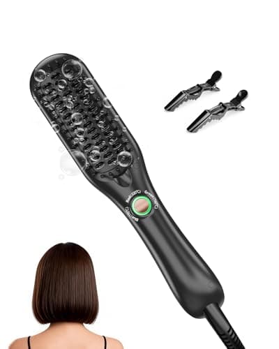 LANDOT Mini Hair Straightener Brush - Ionic Heated Straightening Brush for Frizz-Free & Smooth Styling, Compact Lightweight Dual Voltage Travel Flat Iron Comb, Black - Image 1