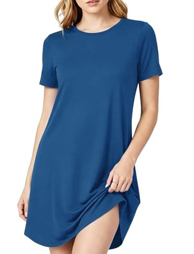 PATPAT Nightgowns for Women Viscose from Bamboo Sleep Shirts Short Sleeve Nightshirt Casual Sleeping Soft Pajama Dress Blue, XL - Image 1