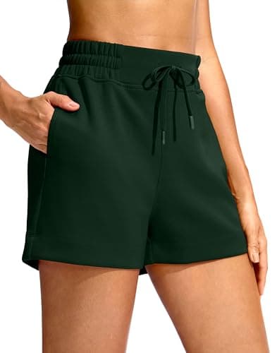 Soothfeel Women's Drawstring Sweat Shorts High Waisted Summer Workout Lounge Casual Shorts with Pockets DarkGreen - Image 1