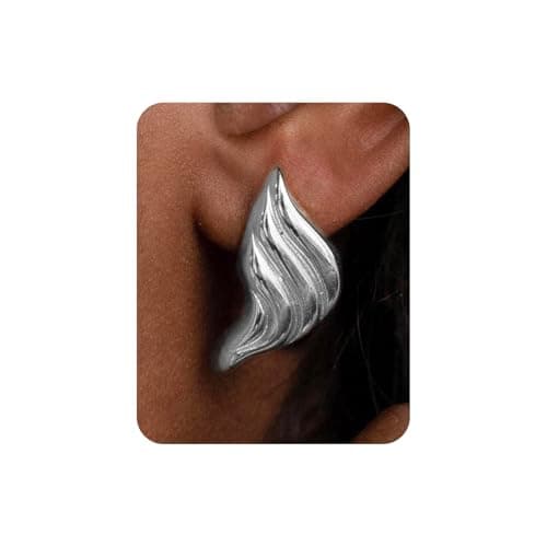 UANNEAU Silver Chunky Earrings for Women Trendy, 14K White Gold Plated Dainty Wing Earrings Statement Minimalist Hypoallergenic Stud Earrings Gifts for Her Mom - Image 1