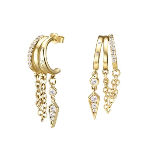 COTATI Dangle Earrings for Women,18K Gold Plated Dainty Triple Drop Chain Huggie Stud Earrings,Trendy Dangling Hypoallergenic Jewelry (Gold 2) - Image 1