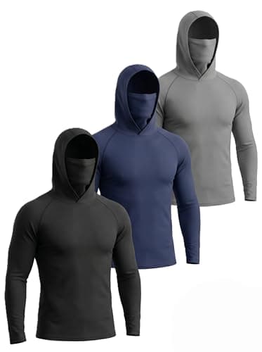 WishStone 3-Pack Men's UPF 50+ Sun Protection Hoodie with Mask - Lightweight Quick Dry Rash Guards Long Sleeve Shirts M