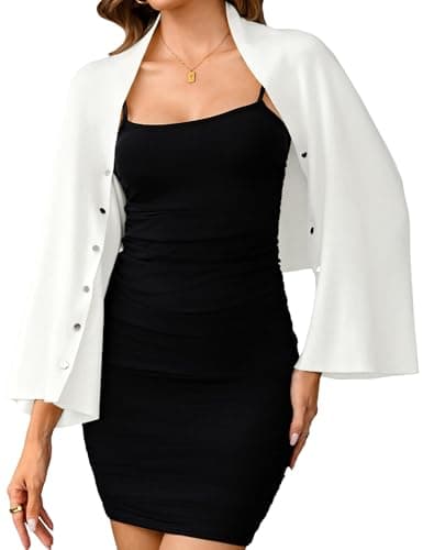 Totatuit Womens Cropped Cardigan Shrug 2-in-1 Open Front Sweater with Button Long Sleeves Y2K Knit Wrap Shawl White S - Image 1